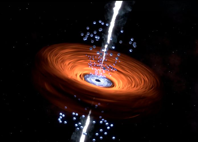 Ilustração de buraco negro supermassivo em galáxia quasar