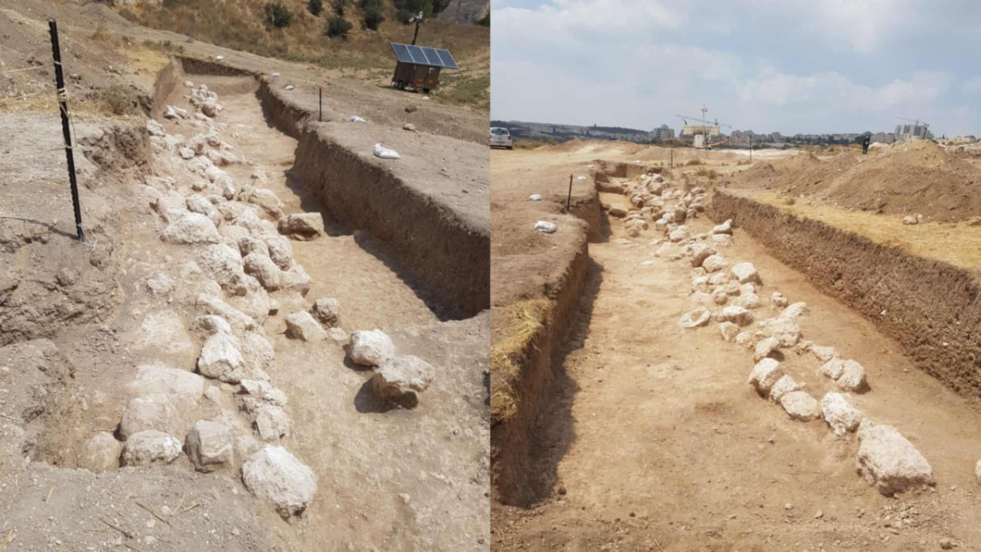 Muro encontrado no local (Imagem: Hadashot Arkheologiyot/Autoridade de Antiguidades de Israel/Divulgação)