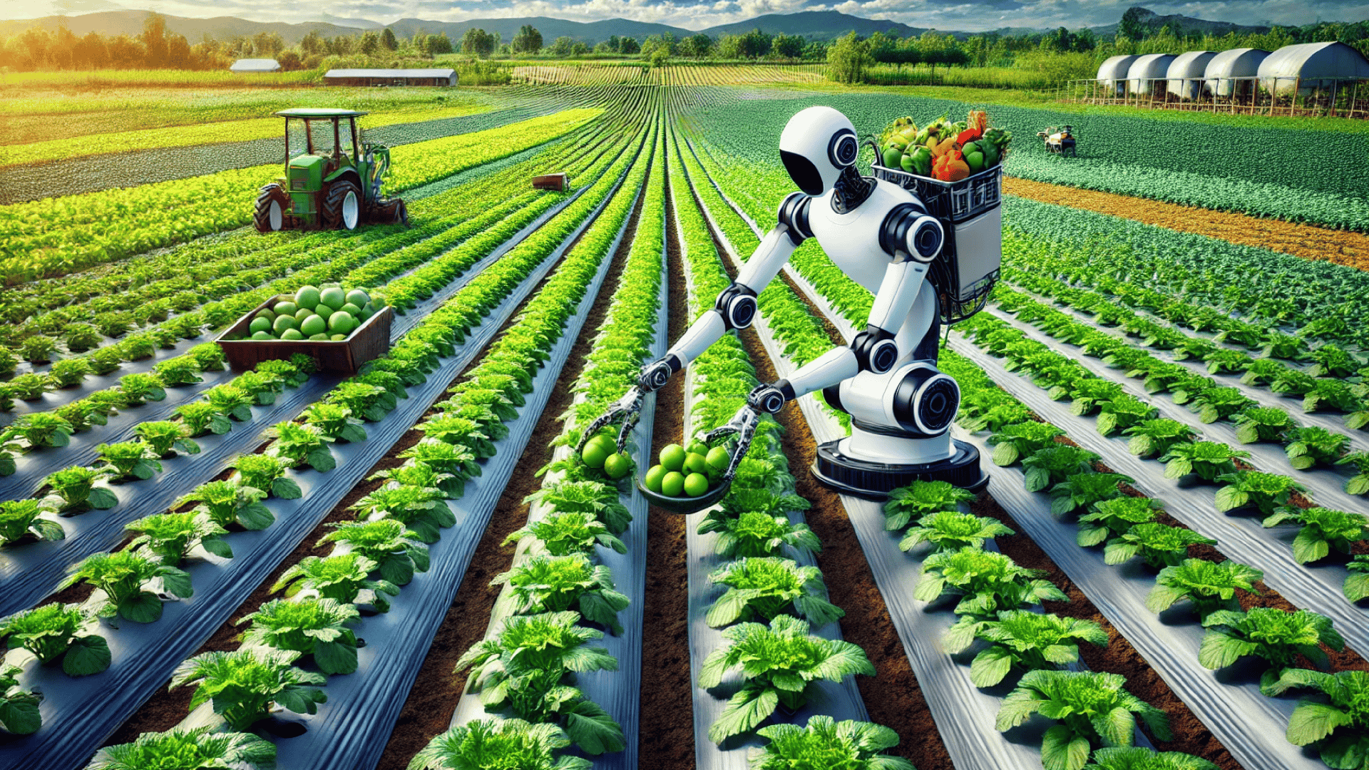 ilustração de um robô trabalhando com agricultura