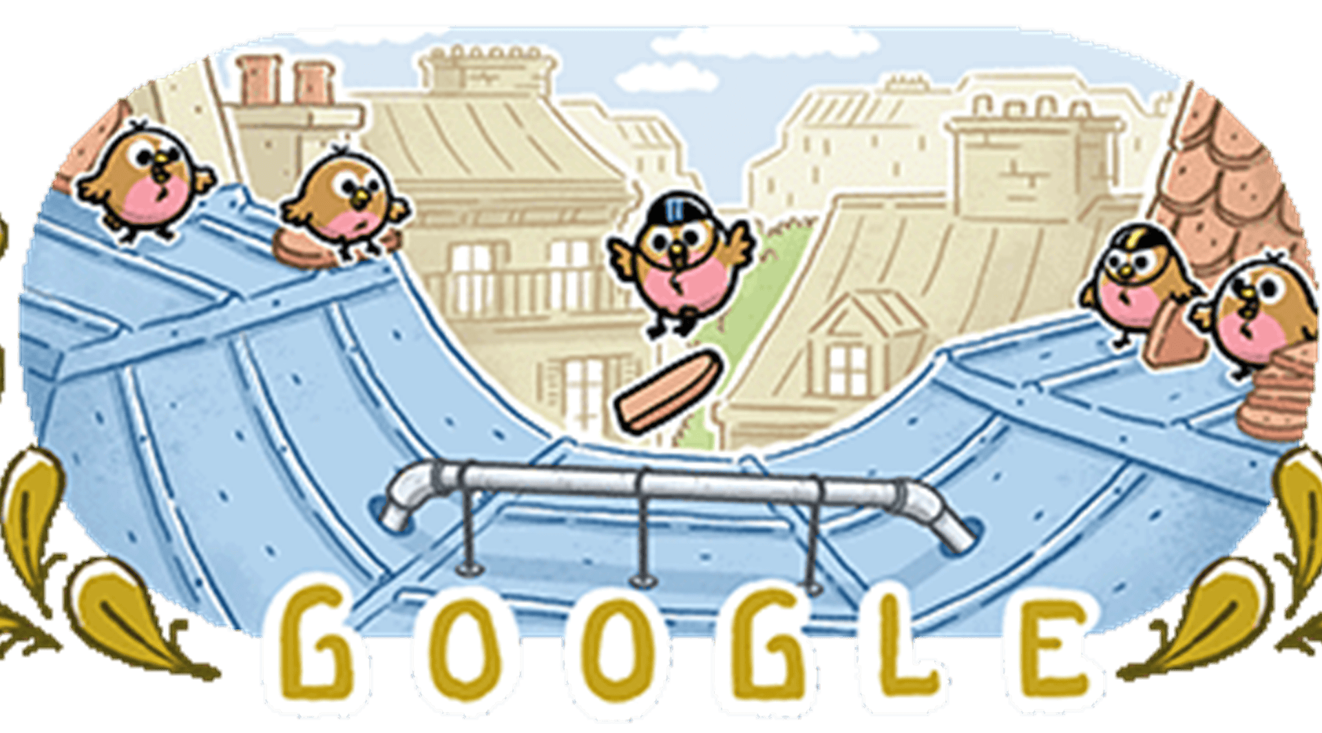 Doodle com passarinhos andando de skate