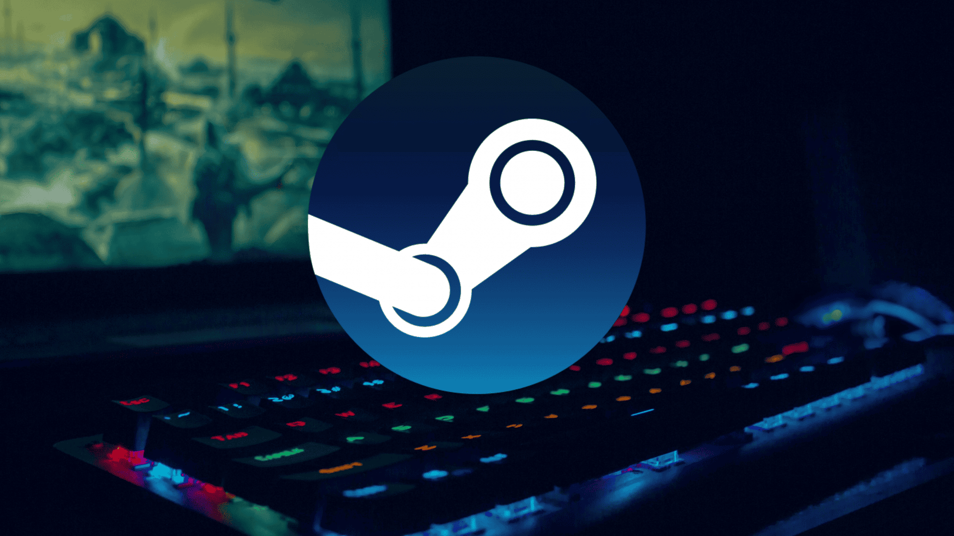 ícone da steam por cima da imagem de um pc gamer