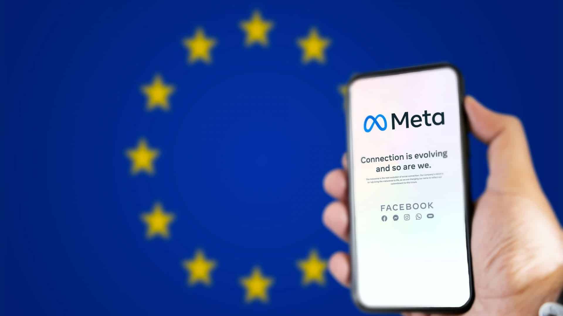 Logo da meta ao lado da bandeira da União Europeia