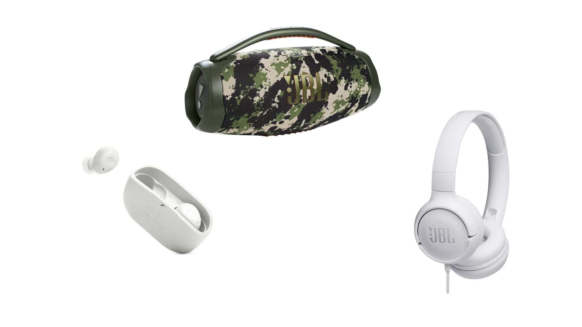 Caixas e fones JBL em oferta