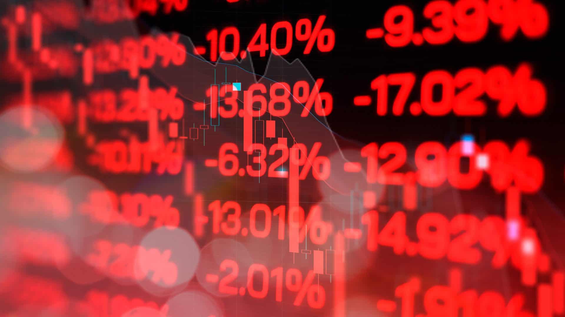 Painel com números de ações no vermelho