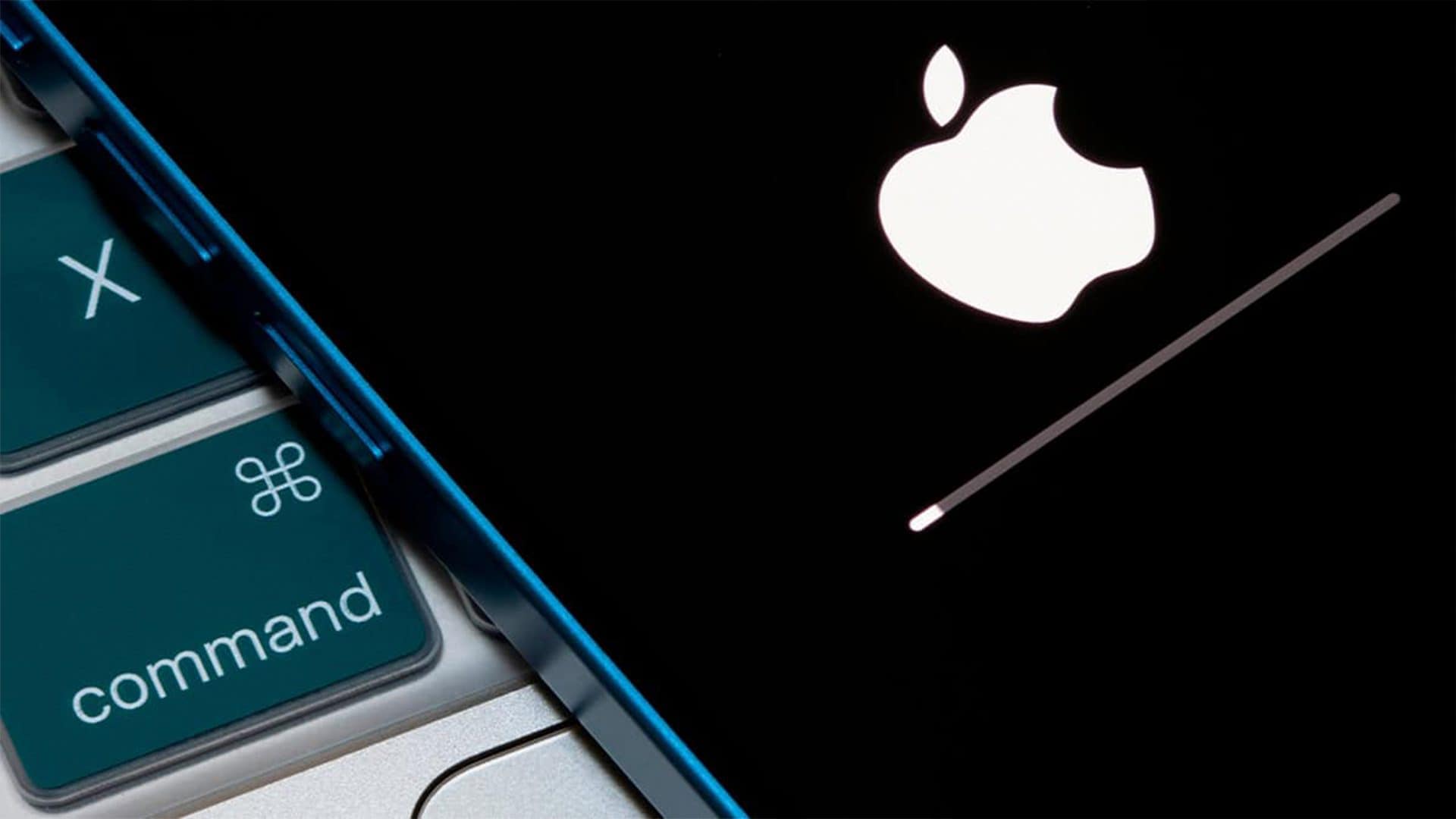 iPhone carregando atualização sobre teclado de computador da Apple