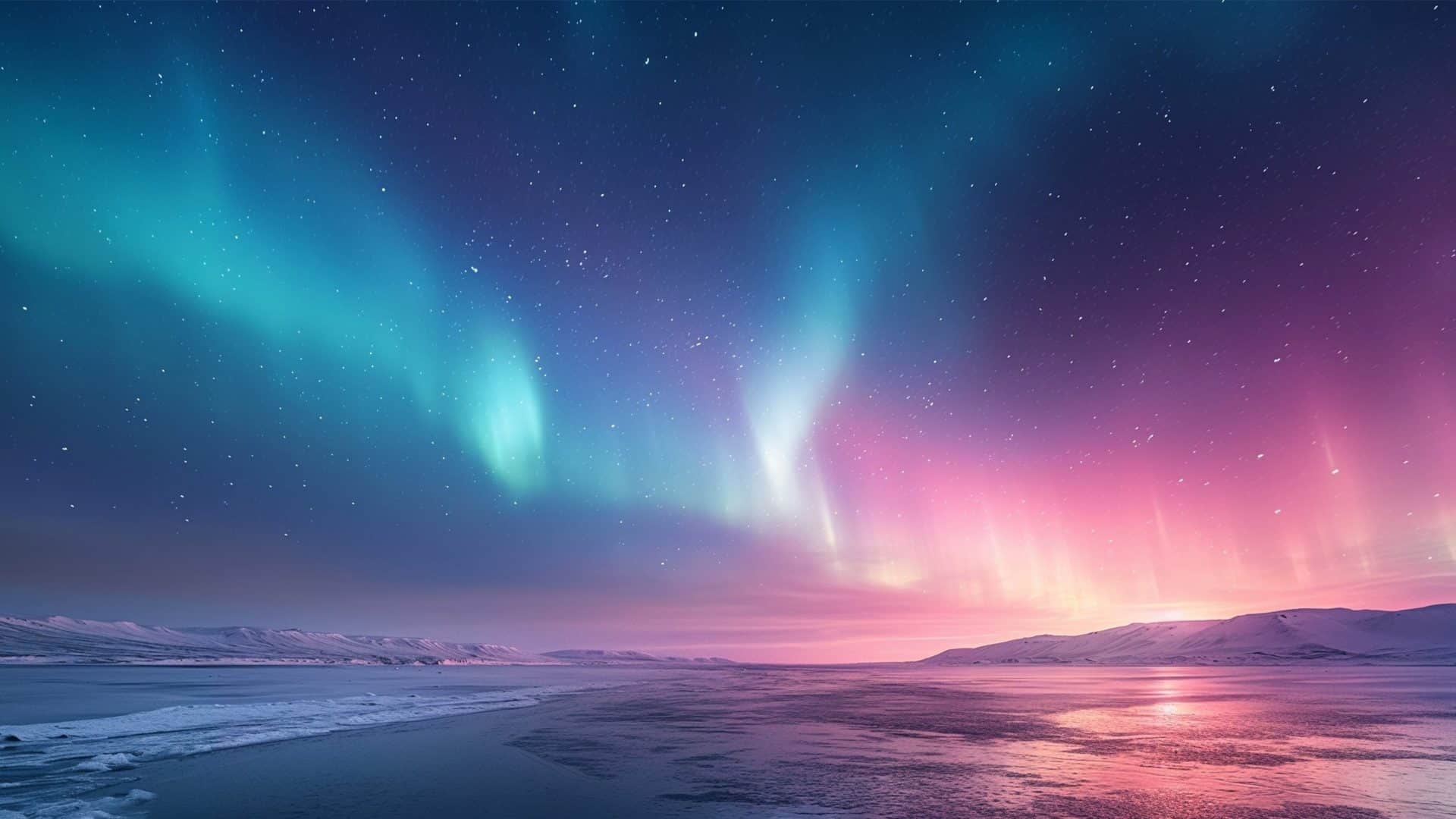 Paisagem com aurora boreal