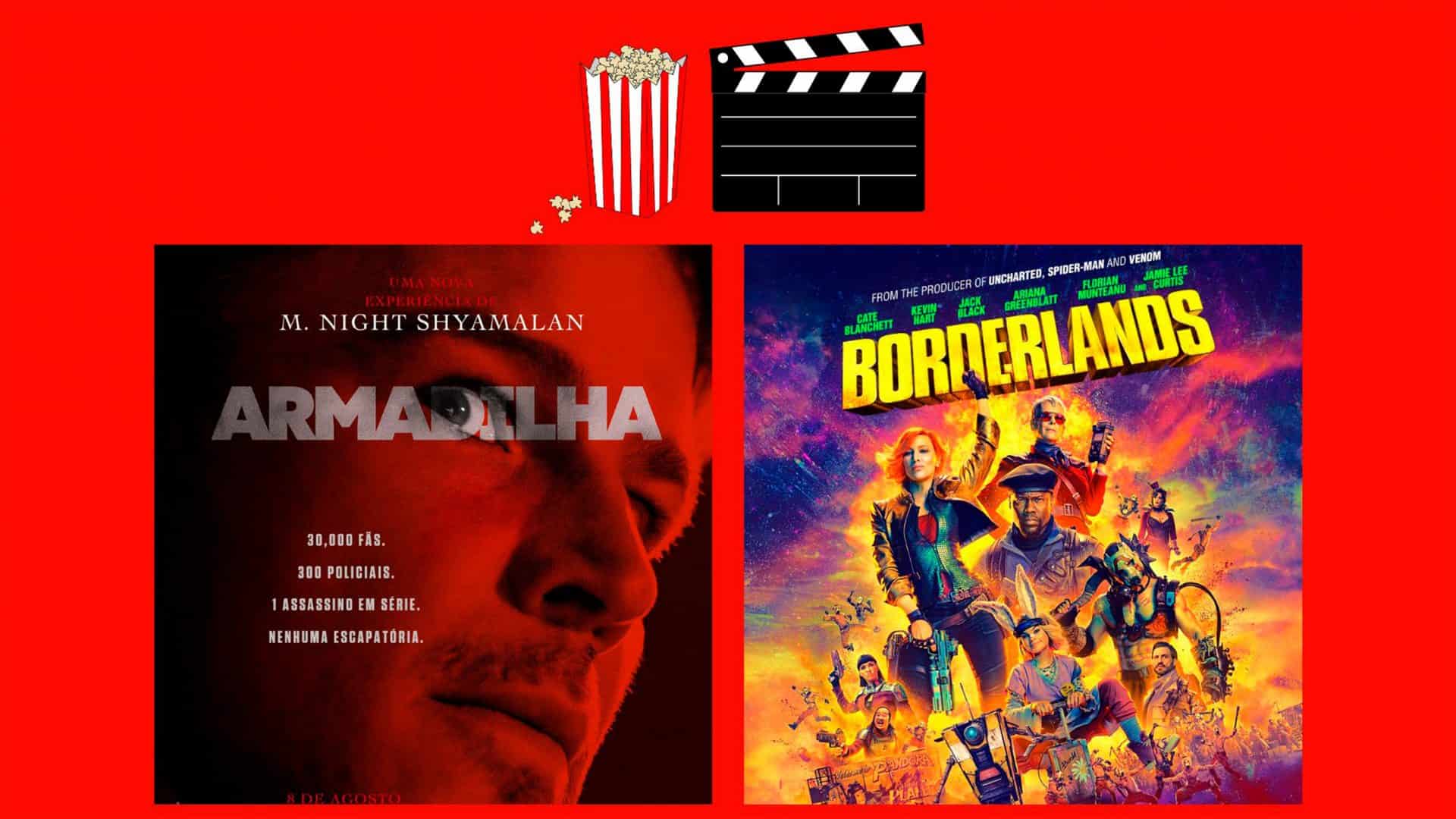 Montagem com pôsteres dos filmes Armadilha e Borderlands