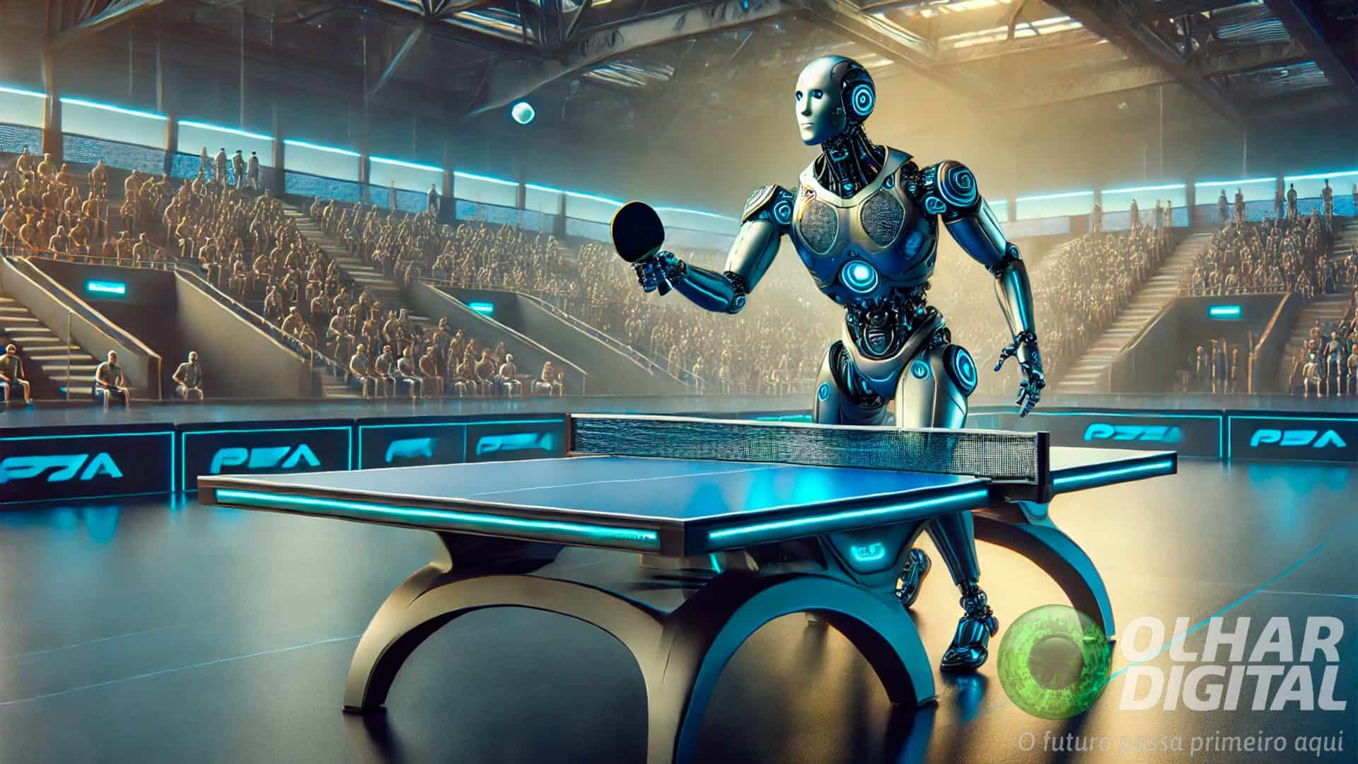 Ilustração de robô jogando ping-pong