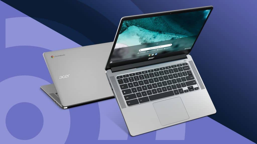 imagem mostra a frente e a traseira de um notebook com design metálico