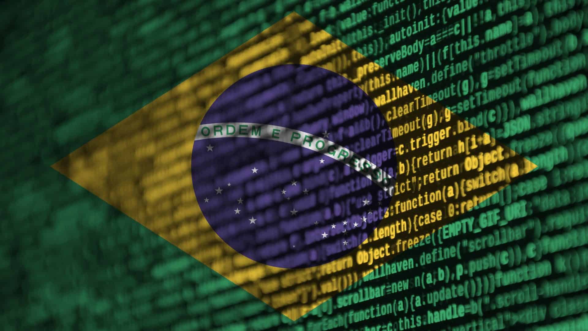 Bandeira do Brasil formada por códigos de software de computador