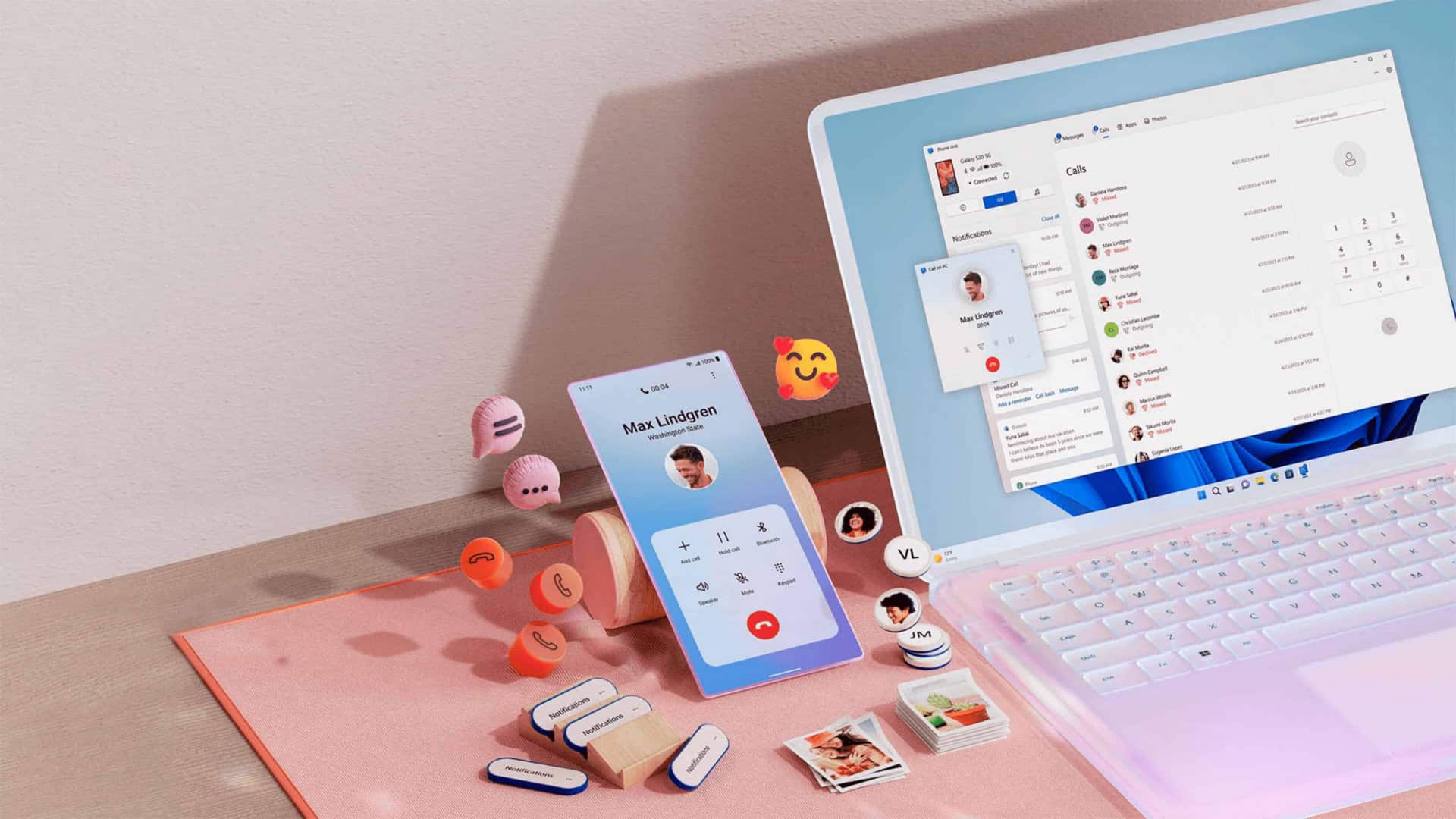 imagem mostra a tela do celular sendo espelhada em um notebook windows