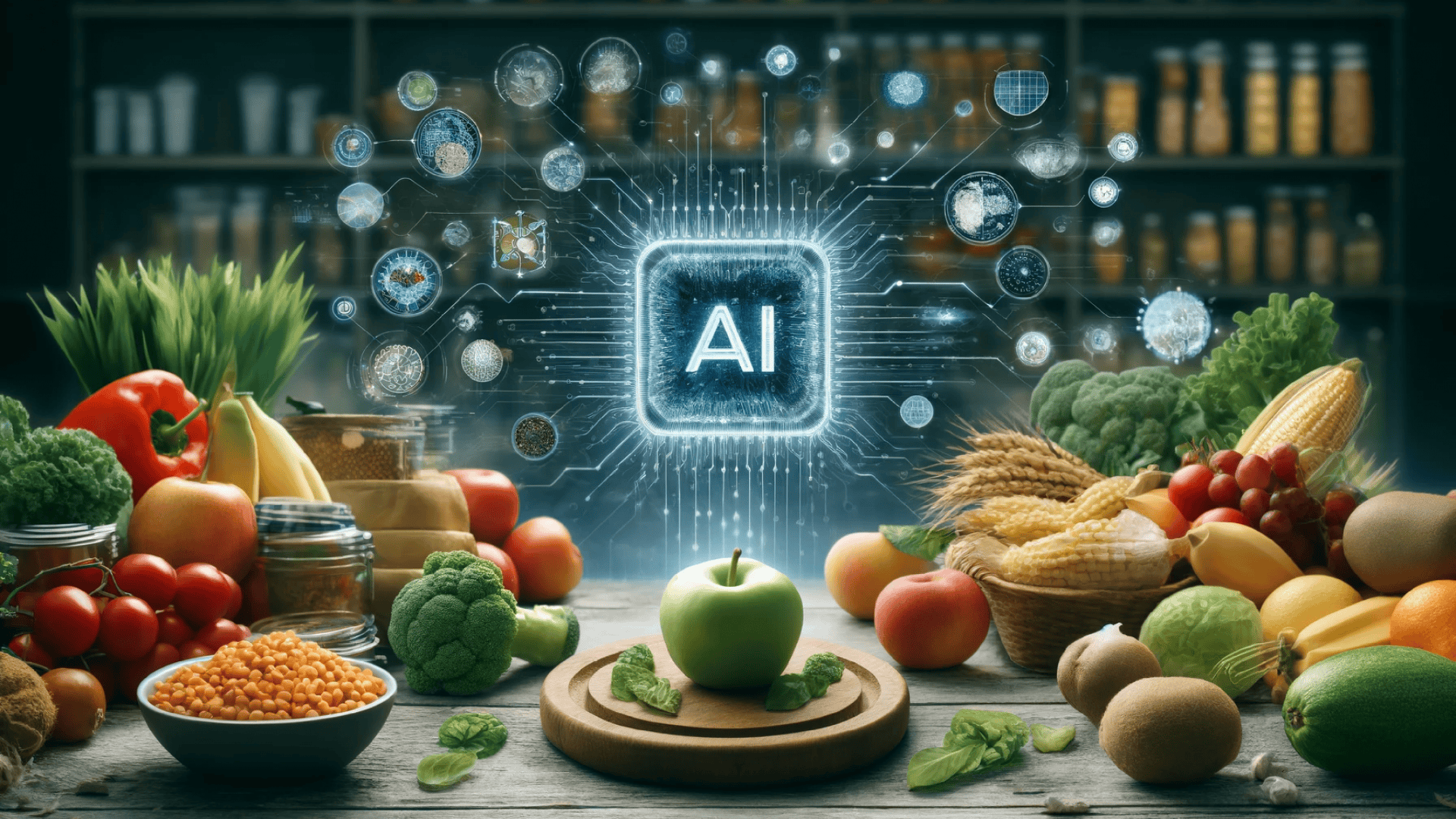 Imagem gerada por IA associando inteligência artificial com alimentos