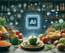 Imagem gerada por IA associando inteligência artificial com alimentos