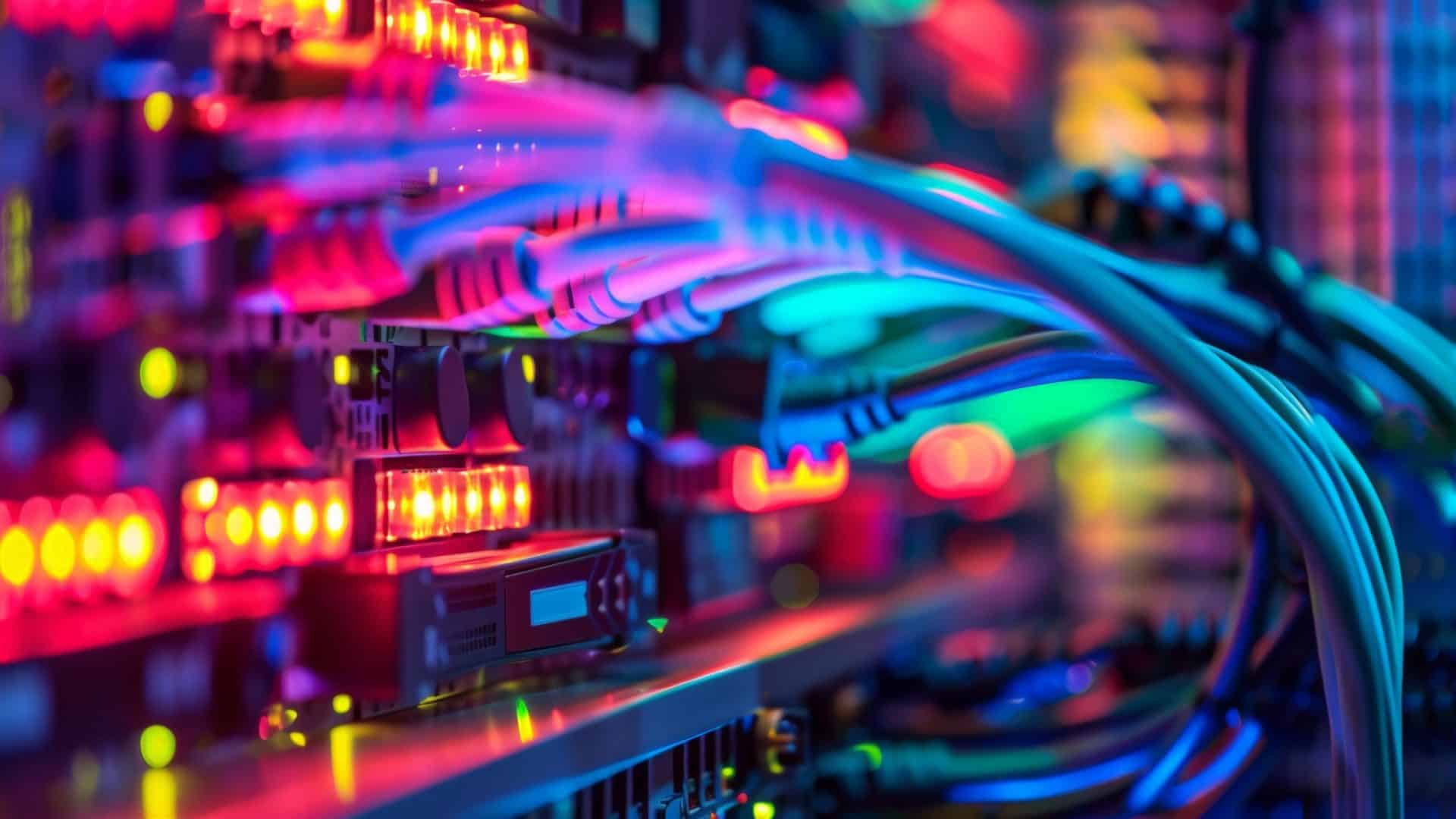 Cabos de internet Ethernet conectados vários servidores