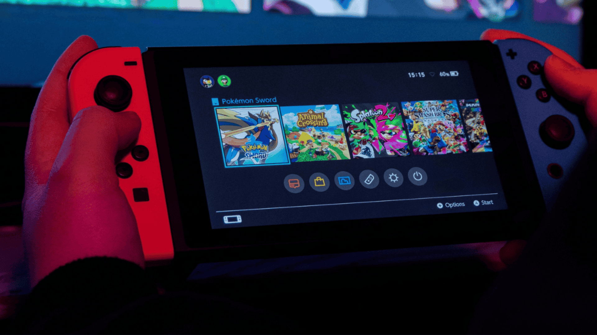 Usuário zapeando pelos jogos do Nintendo Switch