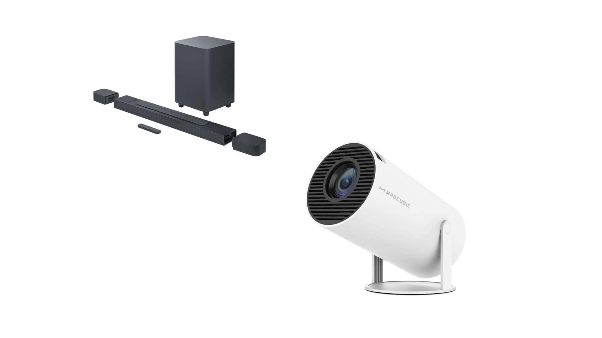Projetor e soundbar em oferta