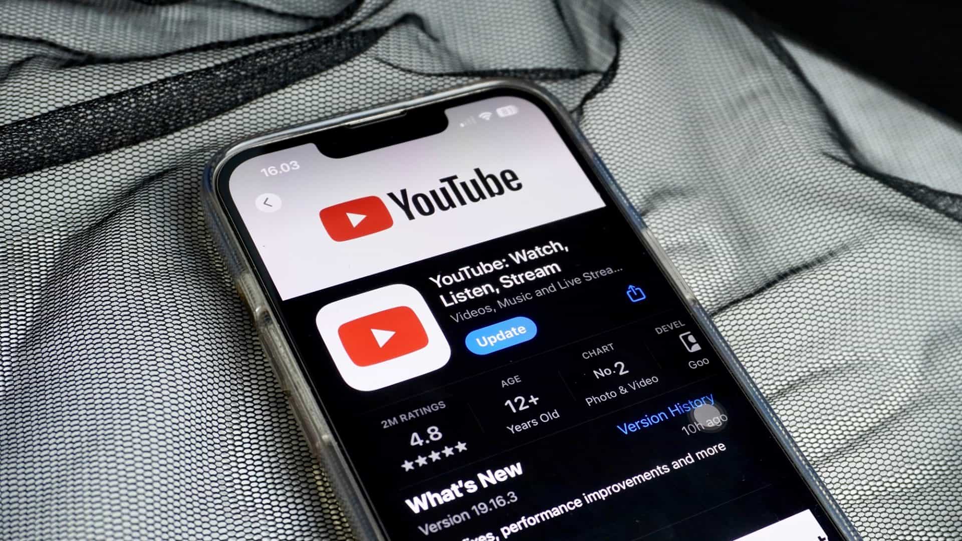 página do youtube na app store