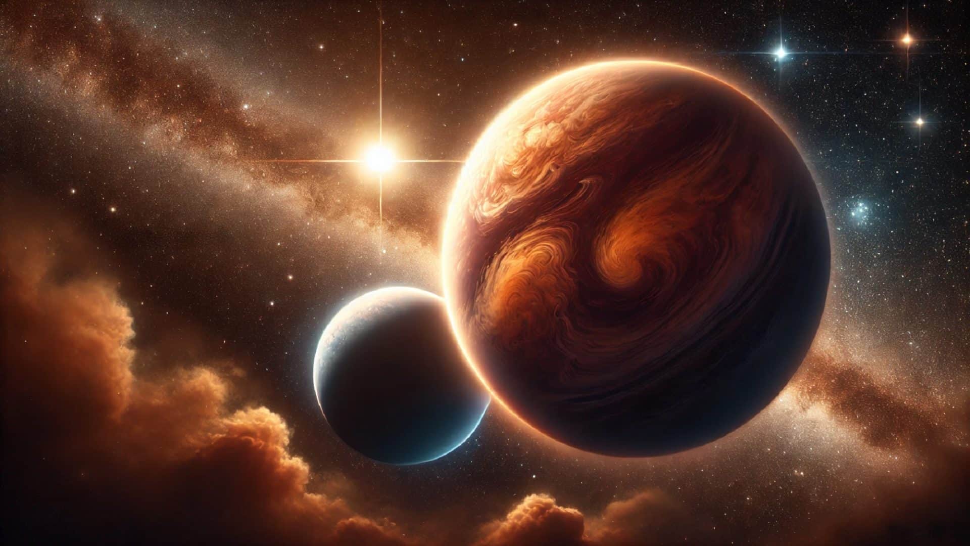 DALL·E-2024-09-30-13.43.49-A-deep-space-scene-featuring-two-planets-and-a-star.-TOI-4562-c-a-majestic-gas-giant-with-a-swirling-atmosphere-in-shades-of-orange-and-dark-red-dom-1920x1080
