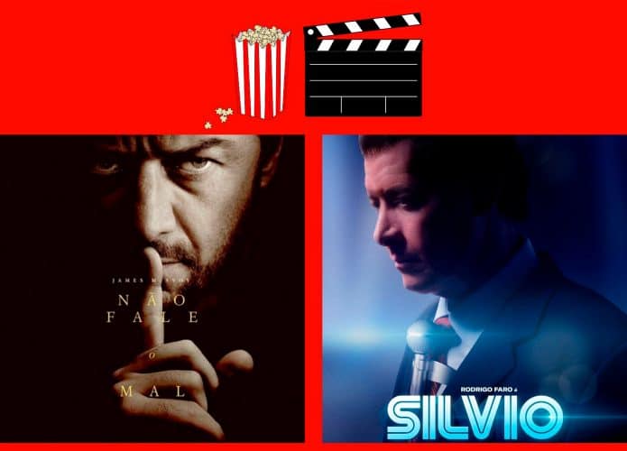 Montagem com pôsteres de Não Fale o Mal e Silvio, que estão entre os lançamentos de filmes da semana