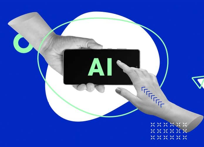 Ilustração sobre interação entre usuários e interfaces com inteligência artificial