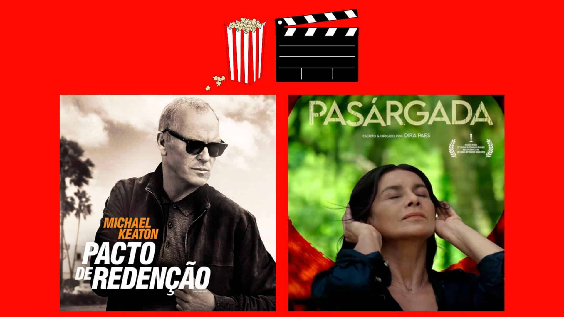 Montagem com pôsteres de Paco de Redenção e Pasárgada, que estão entre lançamentos de filmes da semana