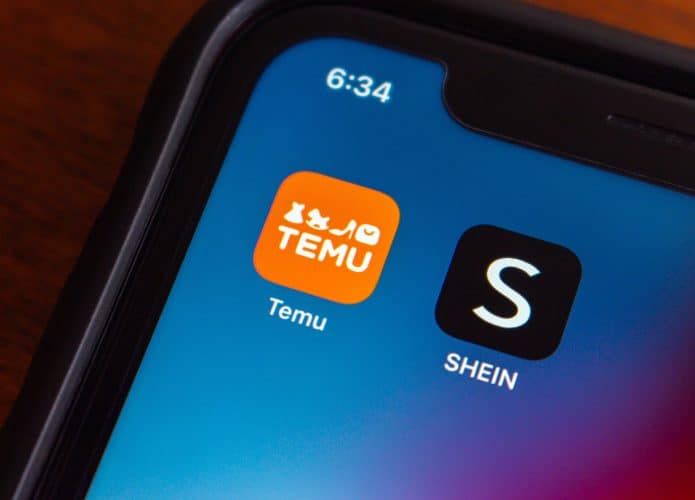 Ícones dos aplicativos da Temu e Shein em tela inicial de iPhone