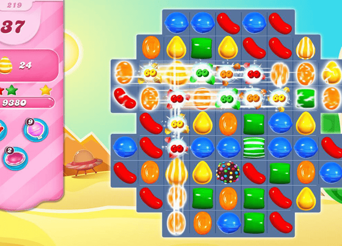 imagem mostra uma explosão de doces no jogo candy crush
