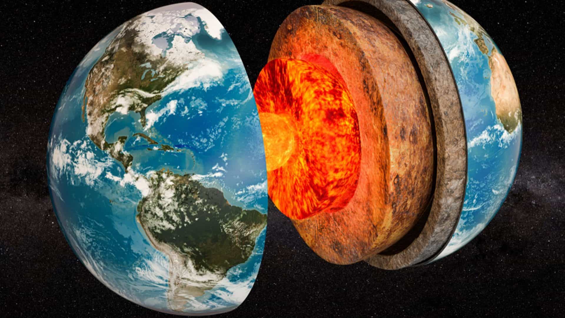 Ilustração em 3D mostra a Terra e todas as suas camadas
