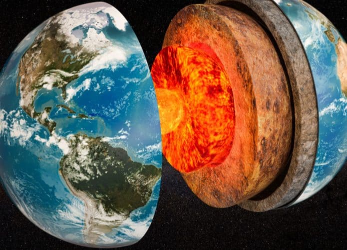 Ilustração em 3D mostra a Terra e todas as suas camadas