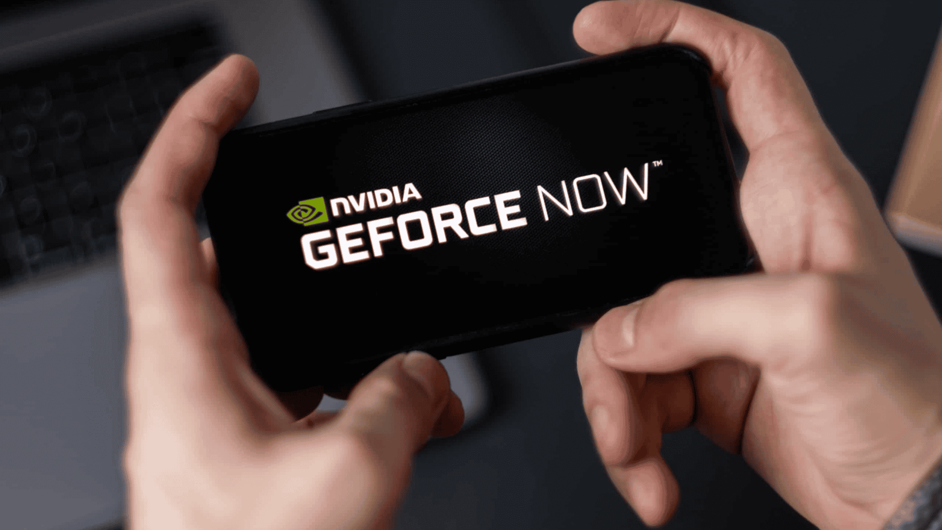 imagem mostra uma ilustração do nvidia geforce now experience na tela de um celular