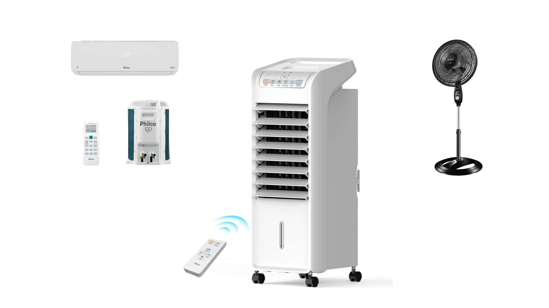 Ventilador, climatizador e ar-condicionado em oferta