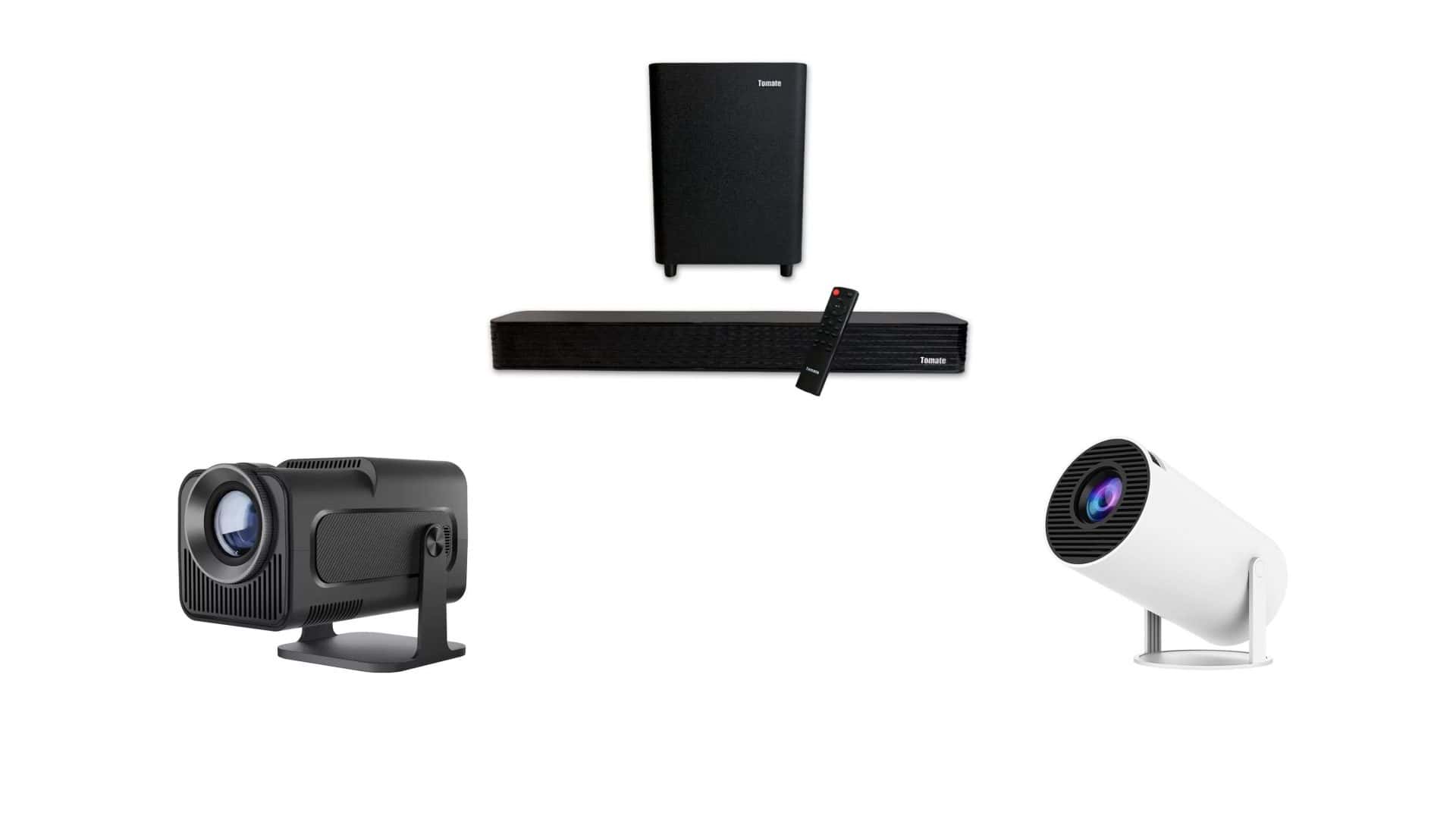 Projetor e soundbar em oferta