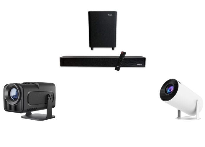 Projetor e soundbar em oferta