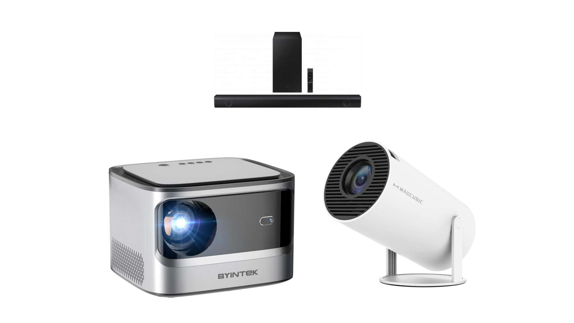Projetores e soundbars em oferta