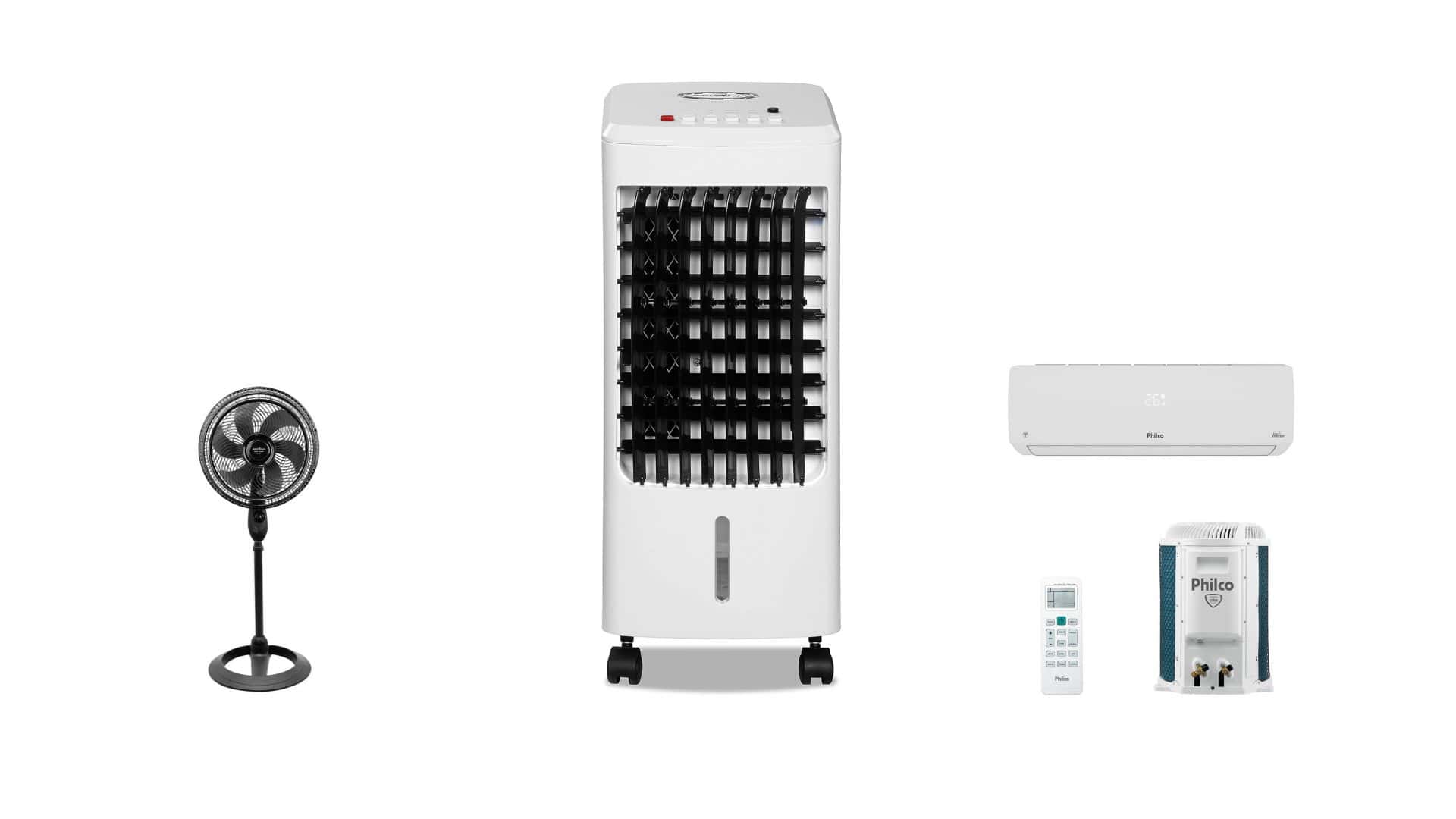 Ventilador, climatizador e ar-condicionado em oferta