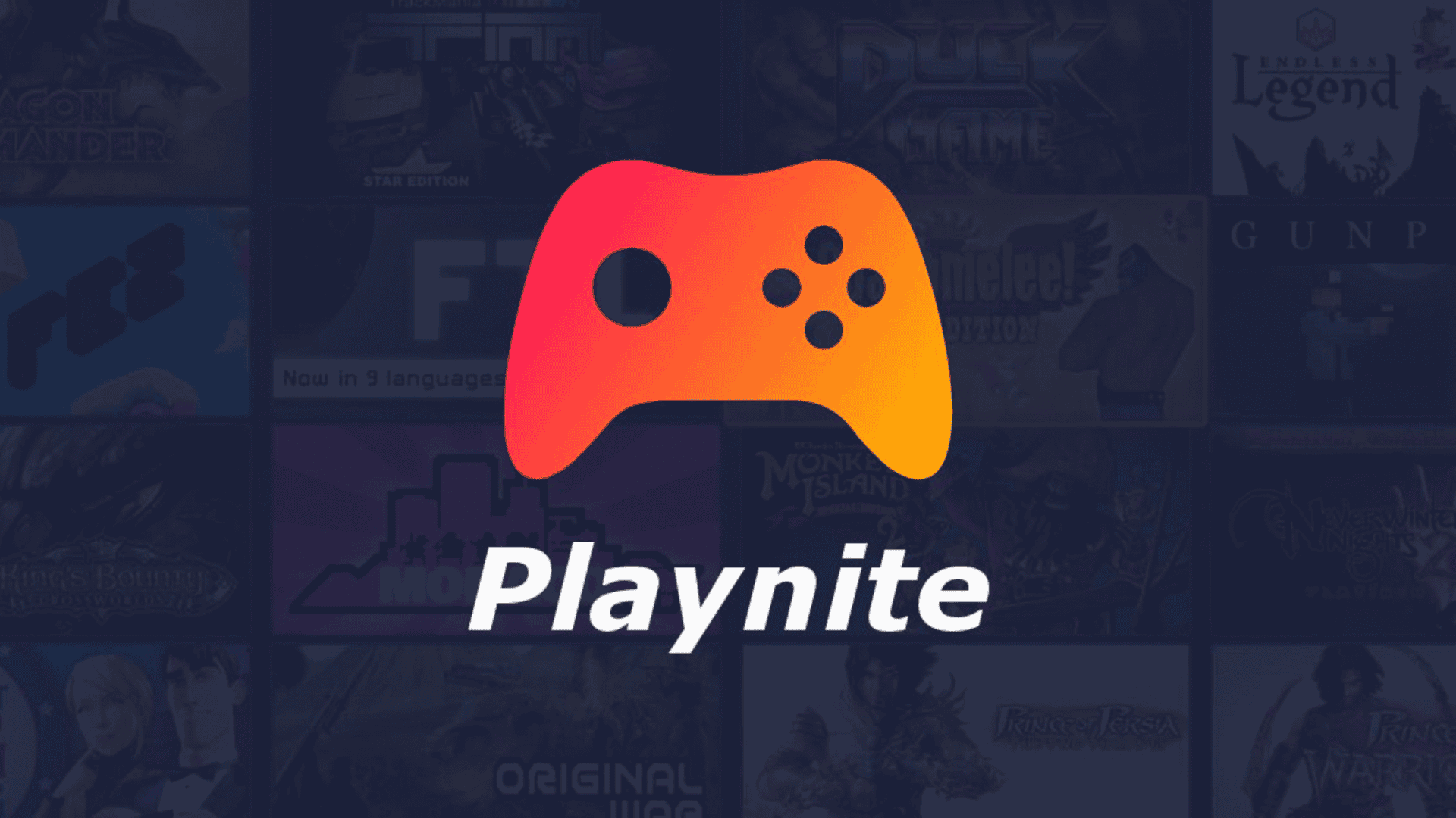 imagem mostra uma ilustração de um controle de videogame e o nome playnite embaixo