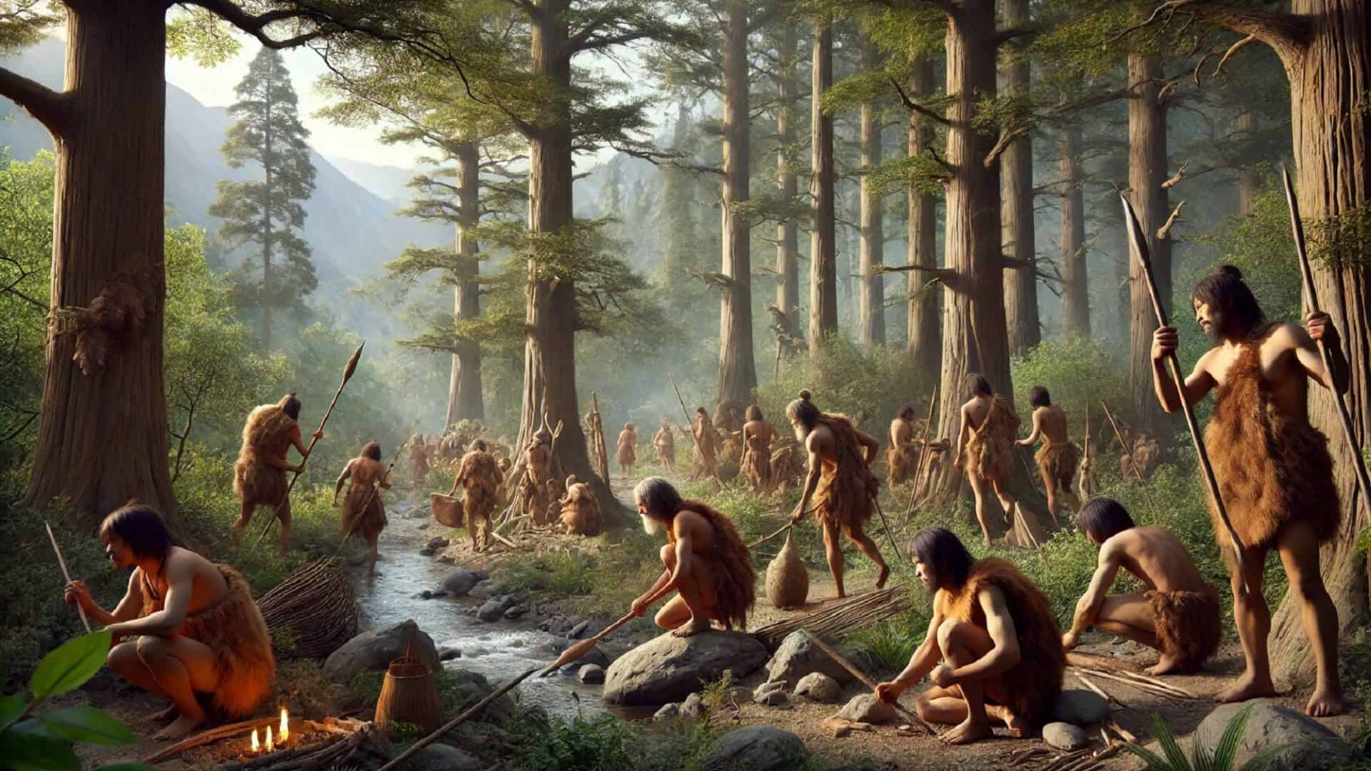 imagem gerada por IA de humanos pré-históricos