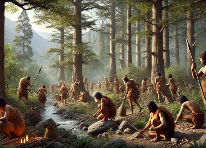 imagem gerada por IA de humanos pré-históricos