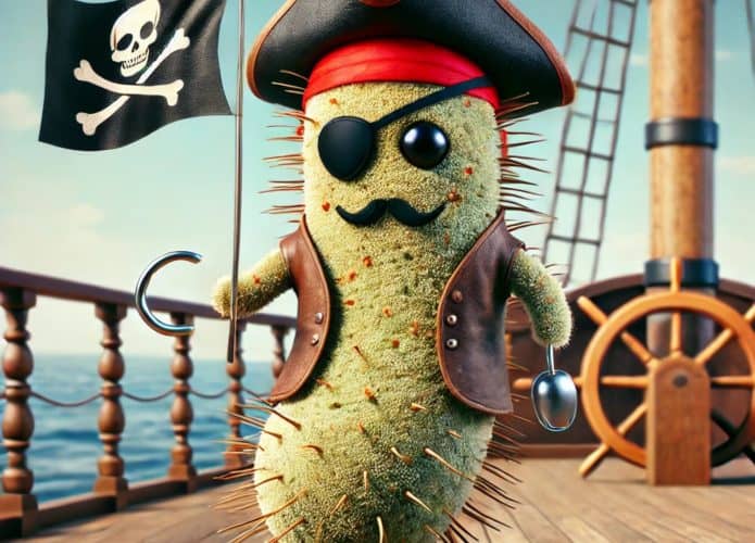 Ilustração gerada por IA de uma bactéria usando trajes piratas