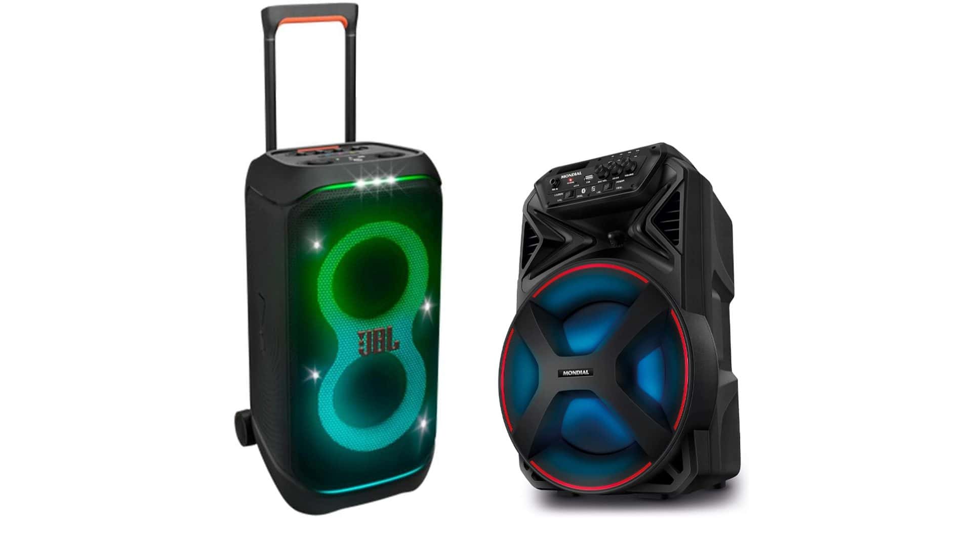 Montagem com caixas de som em promoção na Amazon