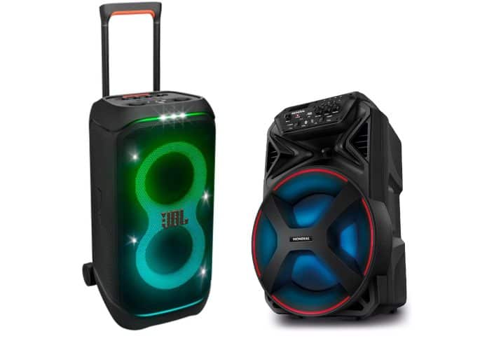 Montagem com caixas de som em promoção na Amazon