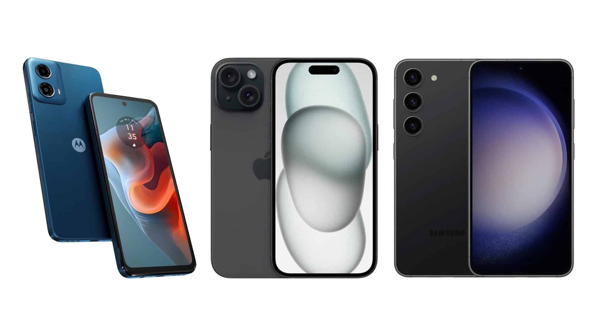 Montagem com celulares da Apple, Motorola e Samsung em promoção na Amazon