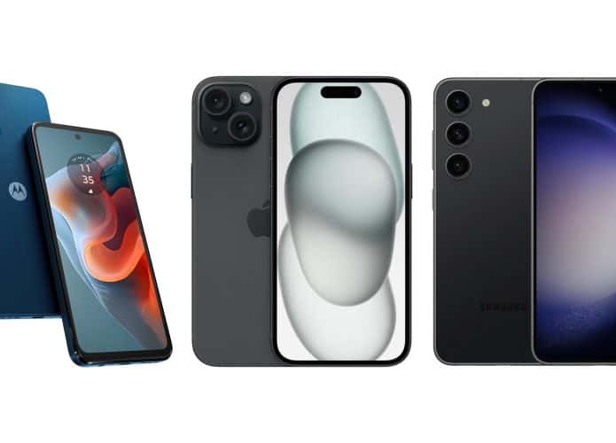 Montagem com celulares da Apple, Motorola e Samsung em promoção na Amazon
