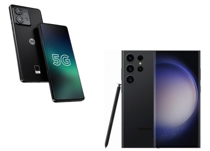 Montagem com celulares da Motorola e da Samsung em promoção na Amazon