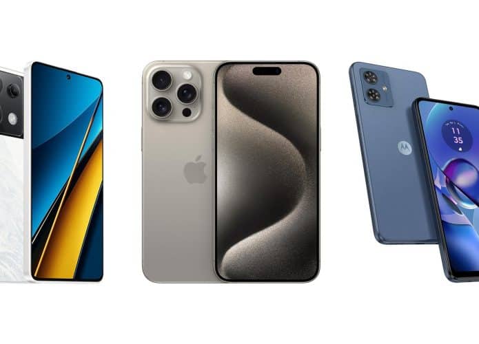 Montagem com celulares da Xiaomi, Apple e Motorola em promoção na Amazon