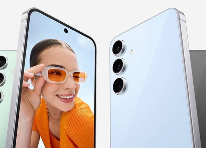 Montagem com versões verde, azul e grafite do Galaxy S24 FE, que agora está disponível no Brasil