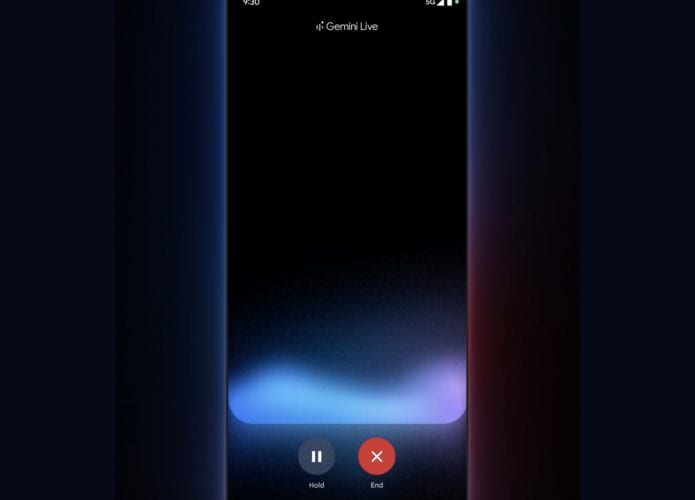 Montagem com celular rodando Gemini Live do Google
