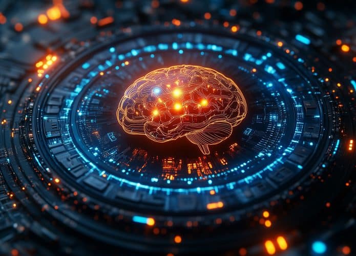 Ilustração de cérebro em chip para representar inteligência artificial