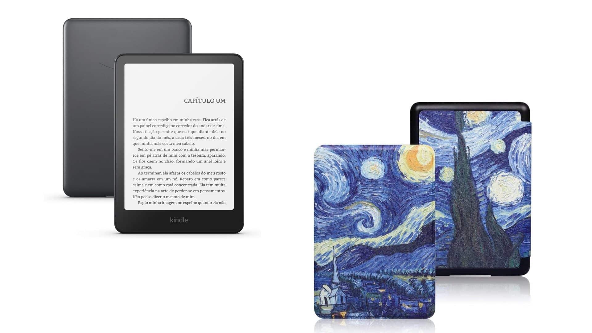 Montagem de Kindle e capinha em promoção na Amazon