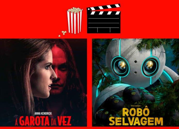 Montagem com pôsteres de A Garota da Vez e Robô Selvagem, dois entre os lançamentos de filmes da semana
